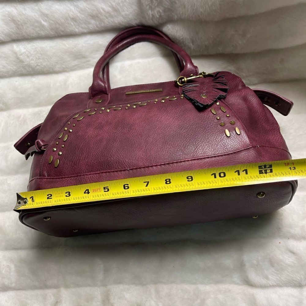 Steve Madden burgundy faux leather satchel with rustic studs accent. - Picture 6 of 16